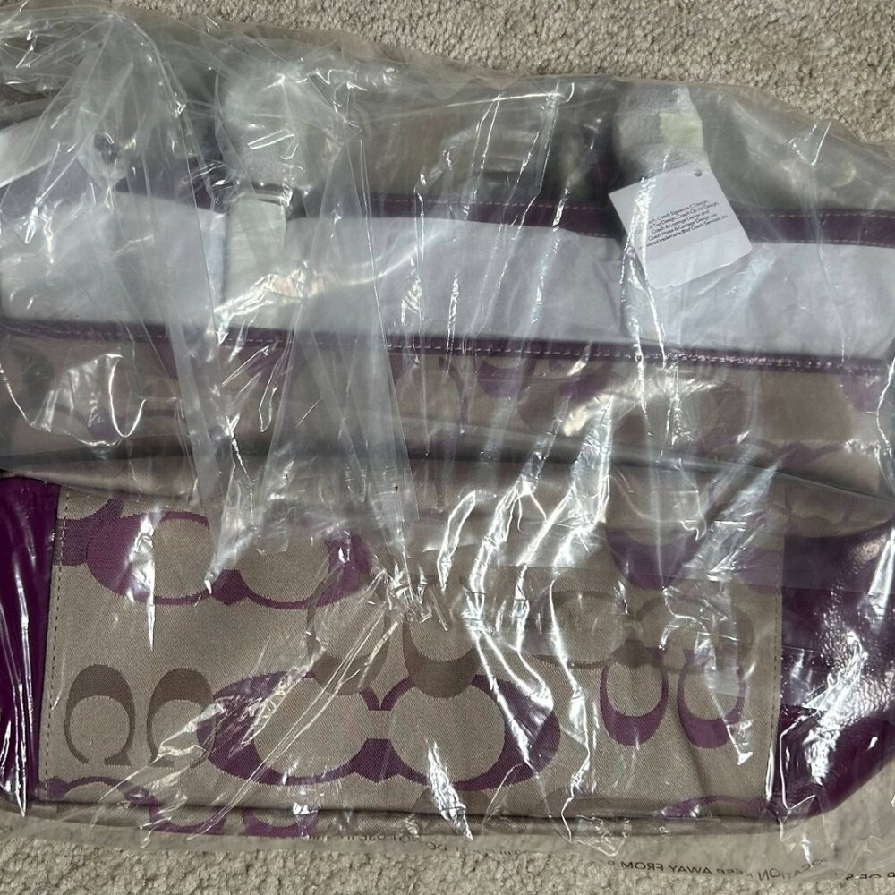 Coach Canvas Signature Tote Khaki and Purple Vintage - Picture 5 of 6